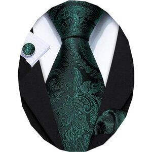 Men Ties Paisley Woven Silk Necktie Set with Pocket Suqare Cufflinks Formal